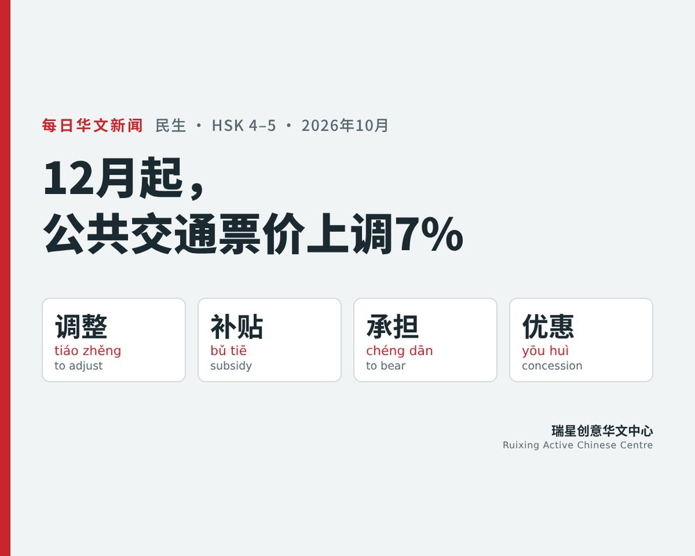 Singapore Public Transport Fares Rise 7% from December: A Chinese Reading Lesson